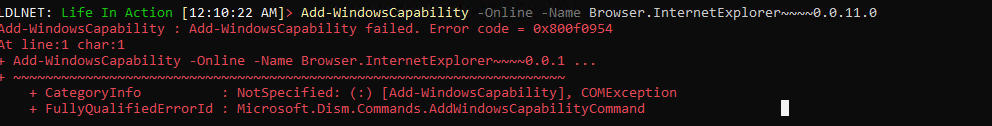 Error when adding the Windows Capability